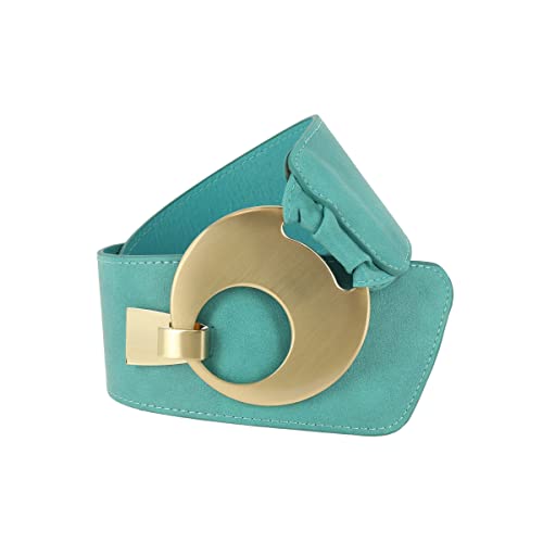 FASHIONGEN - Damen Taillen Breiter Gürtel VANESSA - Wasser Blau (Goldenschnalle), Small bis Large/Hose 35 bis 45 von FASHIONGEN