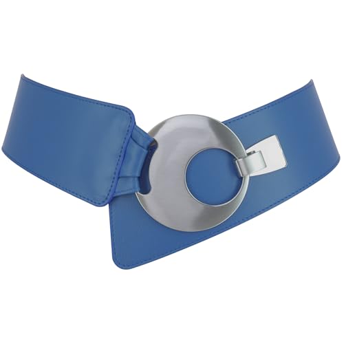 FASHIONGEN - Breiter ledergürtel für Damen mit runder gekreuzter Schnalle SOLAINE - Blau, S-L von FASHIONGEN