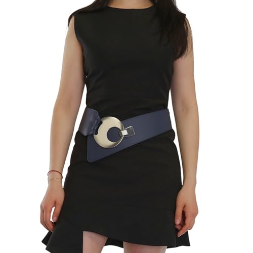 FASHIONGEN - Breiter ledergürtel für Damen mit runder gekreuzter Schnalle SOLAINE - Marineblau (Silberschnalle), XL-XXL von FASHIONGEN