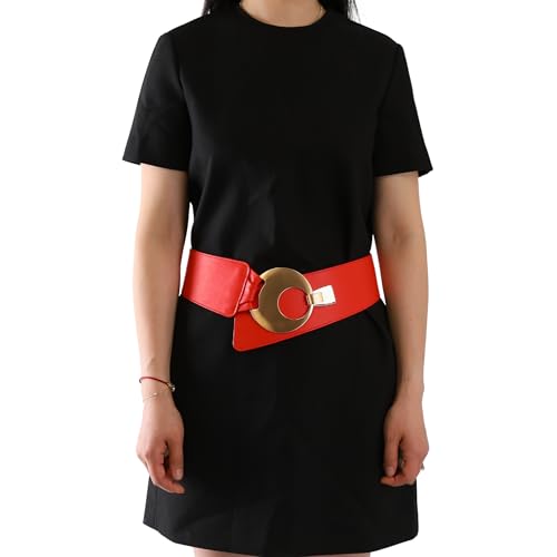 FASHIONGEN - Breiter ledergürtel für Damen mit runder gekreuzter Schnalle SOLAINE - Rot (Goldenschnalle), XL-XXL von FASHIONGEN