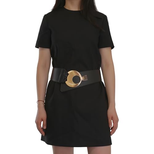 FASHIONGEN - Breiter ledergürtel für Damen mit runder gekreuzter Schnalle SOLAINE - Schwarz (Goldenschnalle), XL-XXL von FASHIONGEN