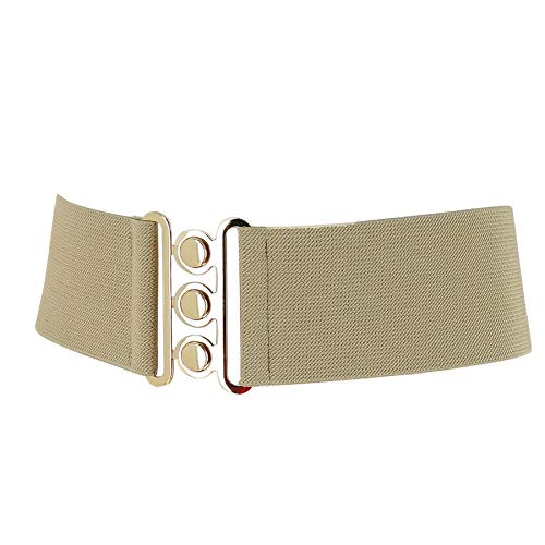 FASHIONGEN - Damen Breiter elastische gürtel, GLORIA, In Frankreich Hergestellt - Beige (Goldenschnalle), XS / 32 bis 35 von FASHIONGEN