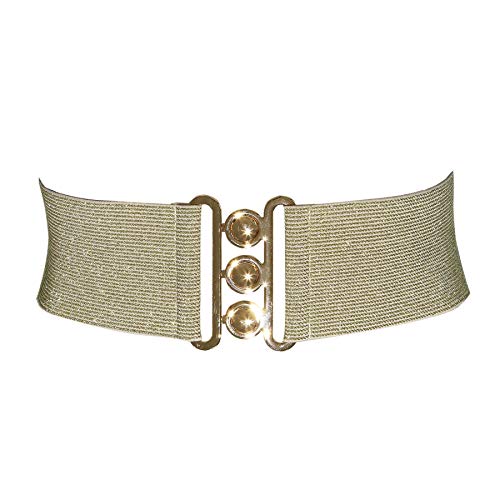 FASHIONGEN - Damen Breiter elastische gürtel, GLORIA, In Frankreich Hergestellt - Beige mit goldenem Lurex (Goldenschnalle), XL / 44 bis 46 von FASHIONGEN