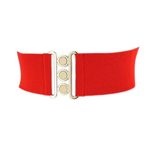 FASHIONGEN - Damen Breiter elastische gürtel, GLORIA, In Frankreich Hergestellt - Rot (Goldenschnalle), Large / 40 bis 43 von FASHIONGEN