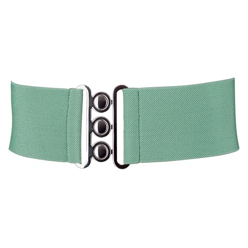 FASHIONGEN - Damen Breiter elastische gürtel, GLORIA - Grau grün (Silberschnalle), Large / 40 bis 43 von FASHIONGEN