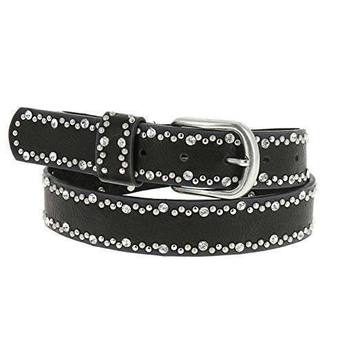 FASHIONGEN - Damen Gürtel Leder gefütterter mit Strass Steinen, CAPUCINE - Schwarz, 90 / Hose 40 bis 44 von FASHIONGEN