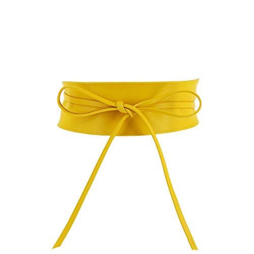 FASHIONGEN - Echtem Rindsleder Vollnarbenleder Obi Gürtel für Damen, Bindgürtel, CASSIANE - Gelb, L-XL von FASHIONGEN