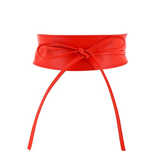 FASHIONGEN - Echtem Rindsleder Vollnarbenleder Obi Gürtel für Damen, Bindgürtel, CASSIANE - Rot, L-XL von FASHIONGEN