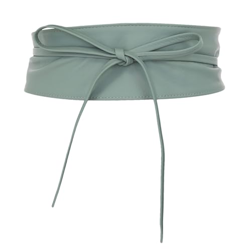 FASHIONGEN - Echtem Rindsleder Vollnarbenleder Obi Gürtel für Damen, Bindgürtel, CASSIANE - Grau grün, S-M von FASHIONGEN