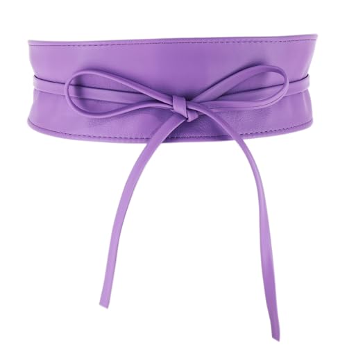 FASHIONGEN - Echtem Rindsleder Vollnarbenleder Obi Gürtel für Damen, Bindgürtel, CASSIANE - Lila, L-XL von FASHIONGEN