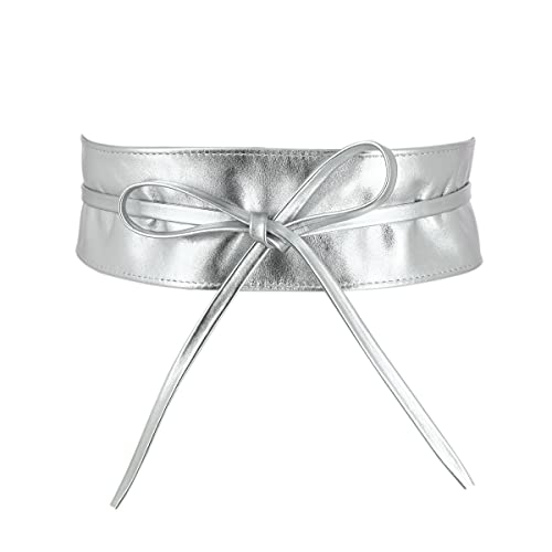 FASHIONGEN - Echtem Rindsleder Vollnarbenleder Obi Gürtel für Damen, Bindgürtel, CASSIANE - Silber, 2XL von FASHIONGEN
