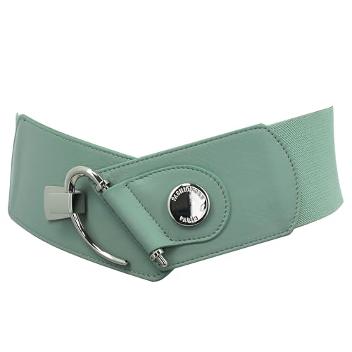 FASHIONGEN - Elastischer Damengürtel aus Rindsleder, DARLENE Grau grün (Silberschnalle), Medium von FASHIONGEN