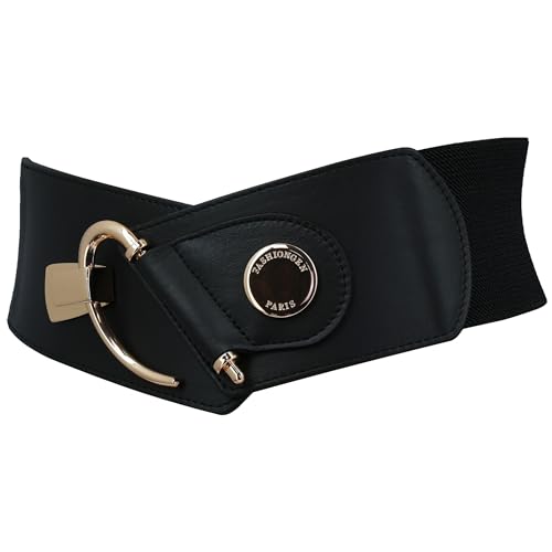 FASHIONGEN - Elastischer Damengürtel aus Rindsleder, DARLENE Schwarz (Goldenschnalle), XL von FASHIONGEN