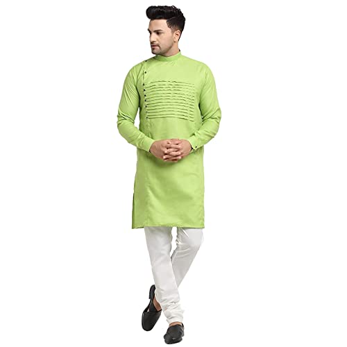 FASHIONZAADI Herren Baumwolle Kurta Pyjama Set Indisch Herren Casual Designer Eid Party Wear Kurta Pyjama für Jungen, grün, XXL von FASHIONZAADI