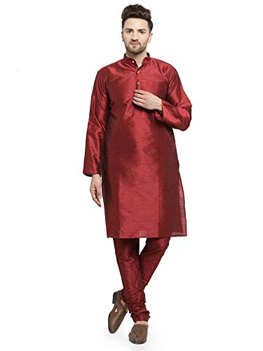 FASHIONZAADI Herren Seide Kurta Pyjama Set Indische Herren Hochzeit Designer Kollektion Party Wear Churidar Kurta für Jungen, kastanienbraun, S von FASHIONZAADI