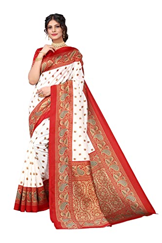 FASHIONZAADI Sari für Frauen Kunst Seide gedruckt Sari Indische Braut Kollektion Sari mit Bluse Stück Ethnische Traditionelle Frauen Party Wear Saree, Design-5, One size von FASHIONZAADI