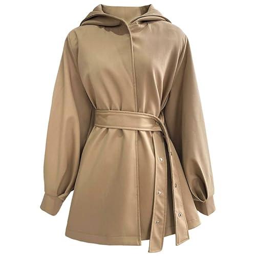 Damen Trenchcoat mit Kapuze, gelb, 38 von FASHPOOYS