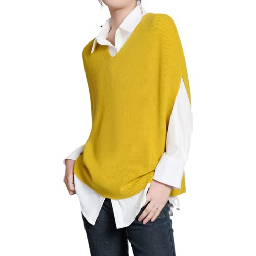 Damen V Ausschnitt Pullover Weste Oversized Ärmellos Lose Strick Tops, gelb, Einheitsgröße Plus von FASHPOOYS