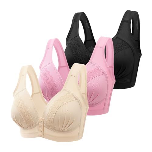 3Er Pack Bh, Bustier Damen GroßE BrüSte, Ohne BüGel Vorne Vershcluss Bh GroßE GrößEn Gepolstert Bhs TräGerverstellbarer Softschalen Bralette WohlfüHl Bralette T Shirt V-Ausschnitt Bralette von FASLOLSDP