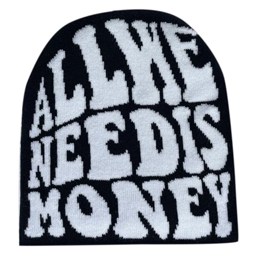 Beanie Damen Strickmütze, Niedliche Beanie Grunge All WE Need is Money Farbe Hut Y2K Winter Mütze Kaltes Wetter Weihnachten Halloween Hut Winter Outdoor Cap von FASLOLSDP