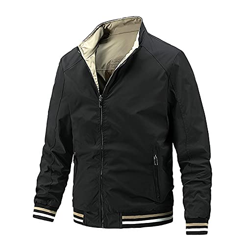 FASLOLSDP Bomberjacke Herren Schwarz Weiß Übergangsjackee Herren Wendejacke Leichte Stehkragen Blouson Jacken Zip Up Freizeitjacke Übergangsmantel Regular Fit Freizeitjacke Outdoorjacke von FASLOLSDP