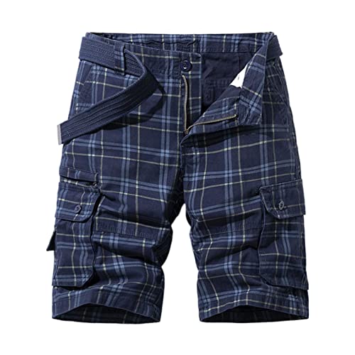 FASLOLSDP Cargo Shorts Herren Sommer Karierter Kurze Hosen Button Down Shorts Multi Taschen Elastischer Sporthose Casual Regulär Fit Atmungsaktive Cargohose Freizeithose Laufshorts von FASLOLSDP