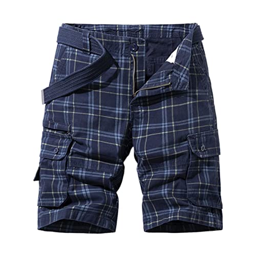 FASLOLSDP Cargo Shorts Herren Sommer Karierter Kurze Hosen Button Down Shorts Multi Taschen Elastischer Sporthose Casual Regulär Fit Atmungsaktive Cargohose Freizeithose Laufshorts von FASLOLSDP