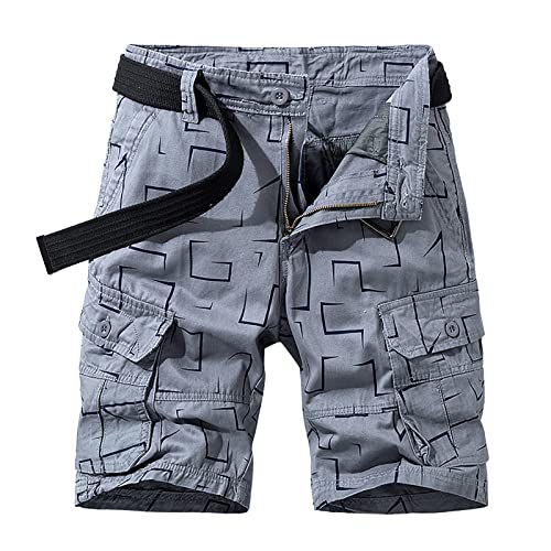 FASLOLSDP Cargo Shorts Herren Sommer Karierter Kurze Hosen Button Down Shorts Multi Taschen Elastischer Sporthose Casual Regulär Fit Atmungsaktive Cargohose Freizeithose Laufshorts von FASLOLSDP