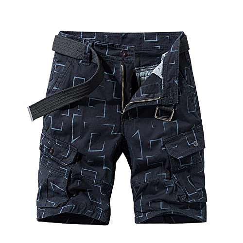 FASLOLSDP Cargo Shorts Herren Sommer Karierter Kurze Hosen Button Down Shorts Multi Taschen Elastischer Sporthose Casual Regulär Fit Atmungsaktive Cargohose Freizeithose Laufshorts von FASLOLSDP