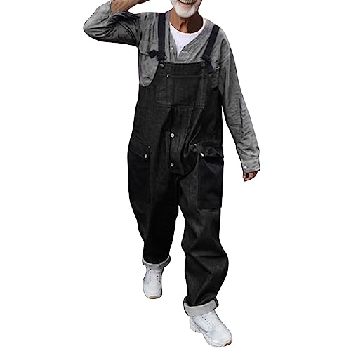 FASLOLSDP Fasnacht Jumpsuit für Herren, entspannte Passform, Denim-Latzhose, Jeans-Latzhose, modischer Slim-Fit-Overall mit Taschen Orientalische Kleidung Herren (Black, XXL) von FASLOLSDP