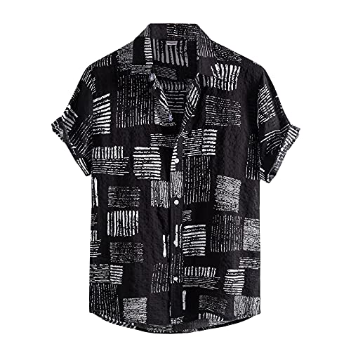 FASLOLSDP Gestreifte Sommer-Kurzarmhemden Herren Kurzarm Hemden Casual Fashion Shirt Vintage Freizeithemd Männer Kurzarmshirt Arbeitshemd Outdoor mit Taschen von FASLOLSDP