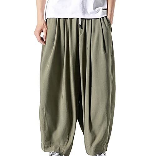 FASLOLSDP Haremshose Herren Lang Japanisch Pumphose Leinen Aladin Laterne Hosen Mittelalter Hose Vintage Freizeithose mit Taschen Pluderhose Renaissance Piratenhose Cosplay Kostüm Hose von FASLOLSDP