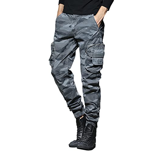 FASLOLSDP Herren Cargohose Camouflage Loose Fit Wanderhose Multi-Pockets Chino Hose Outdoor Trainingshose Elastischer Bund Outdoorhose Trekkinghose Tactical Hosen Arbeitshose von FASLOLSDP