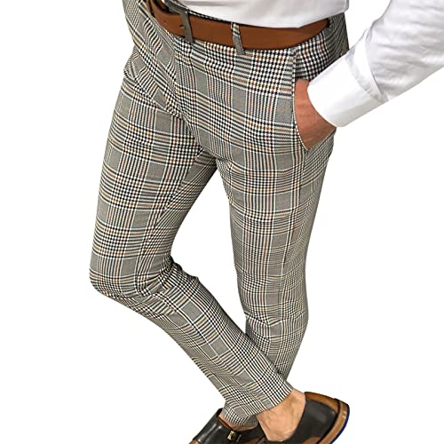 FASLOLSDP Herren Chino Hose Karierte Regular Fit Stoffhose Lange Stretch Männerhose Karo Muster Arbeitshose Business Chinohose Freizeithose Business Arbeitshose von FASLOLSDP