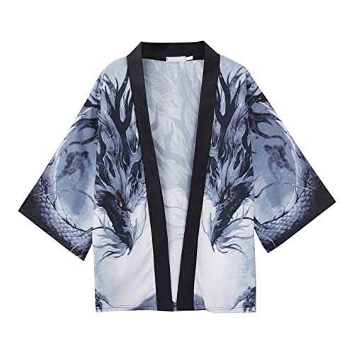 FASLOLSDP Herren Kimono Sommer Cardigan Jacke Japanischer Stil 3/4 Ärmel Strickjacke Baggy Tops Männer Japanische Samurai Kleidung Traditionelle Japanische Kleidung von FASLOLSDP