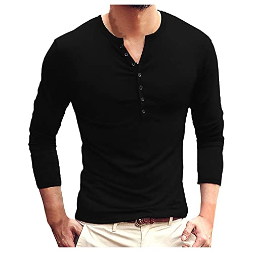 FASLOLSDP Herren Langarmshirt Rundhals Einfarbig Sweatshirt für Männer Leicht Atmungsaktiv Shirts mit Knöpfen Slim fit Blusen Lässige Outdoor Fitness Oberteil Unterhemd von FASLOLSDP