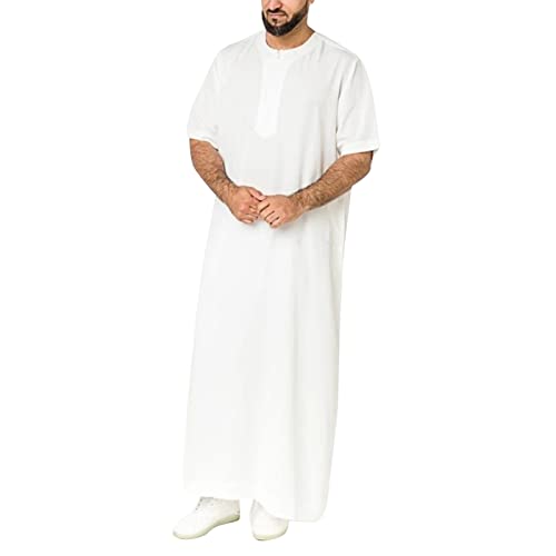 FASLOLSDP Herren Muslimische Roben Bequeme Abaya Muslim Islamische Kleid Arabic Kleidung mit Langen Ärmeln Traditionell Sultan Saudi Nahen Osten Ethnische Maxikleid von FASLOLSDP