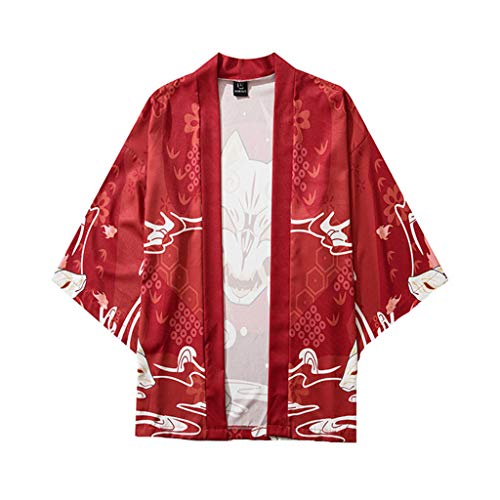 FASLOLSDP Herren Sommer Kimono Cardigan Jacke Japanischer Stil 3/4 Ärmel Strickjacke Baggy Tops Männer Japanische Kleidung Traditionelle Japanische Kleidung von FASLOLSDP