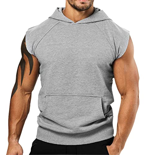 FASLOLSDP Herren Sport Tank Top Mit Kapuze Einfarbig Sommertop Workout Sport Fitness Tankshirt Ärmelloser Muskelshirt Achselshirt Hoodie Sweatshirt mit Handytaschen von FASLOLSDP