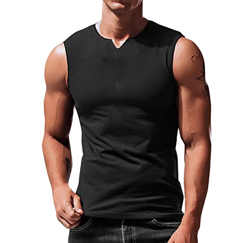 FASLOLSDP Herren Tank Top V-Ausschnitt Ärmelloser T-Shirt Männer Sommer Sportlich Oberteile Fitness Sportshirt Mode Casual Loose Sports Oberteile Fitness Weste von FASLOLSDP