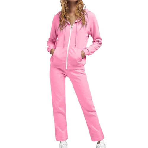 FASLOLSDP Jogginganzug Damen Set Trainingsanzug Zweiteiler Kapuzenpullover & Jogginghose Frauen Sweatjacke Trainingshose Fitnessanzug Langarm Reißverschluss Tracksuit Sport Freizeitanzug von FASLOLSDP