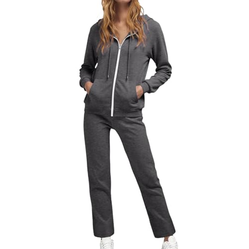 FASLOLSDP Jogginganzug Damen Set Trainingsanzug Zweiteiler Kapuzenpullover & Jogginghose Frauen Sweatjacke Trainingshose Fitnessanzug Langarm Reißverschluss Tracksuit Sport Freizeitanzug von FASLOLSDP