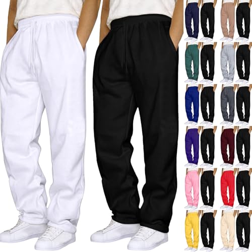 FASLOLSDP Jogginghose Herren 2PC Sporthose Breite Baggy Sweatpants Lang Einfarbige Freizeithose mit Kodelzug Leichte Trainingshose Männer Weites Bein Sweathose mit Taschen Winter Track Pants von FASLOLSDP