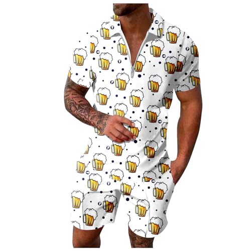 FASLOLSDP Männer Bier Outfit Kleidung, Sommer Outfit Herren 2 Teiler, Kurzarm T-Shirts + Kurze Hose 2 Teiler revers Festival tshirt set bequemes drucken Freizeitanzug y2k Streetwear von FASLOLSDP