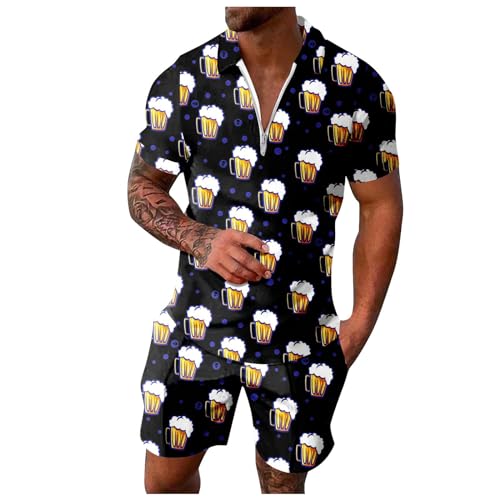 FASLOLSDP Männer Bier Outfit Kleidung, Sommer Outfit Herren 2 Teiler, Kurzarm T-Shirts + Kurze Hose 2 Teiler revers Festival tshirt set bequemes drucken Freizeitanzug y2k Streetwear von FASLOLSDP