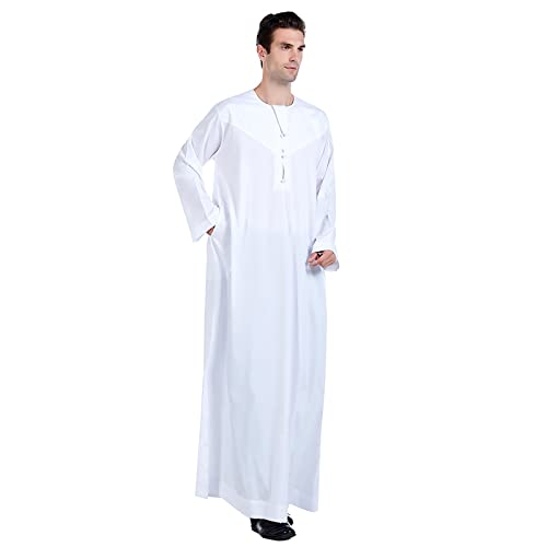 FASLOLSDP Männer Muslim Langarm Muslimisches Thobe Männer Lange Ärmel Kaftan Kleidung Lose Kaftan Dubai Kleidung Arabischer Islamisch Abaya-Kleid Schlafhemd Nachthemd von FASLOLSDP