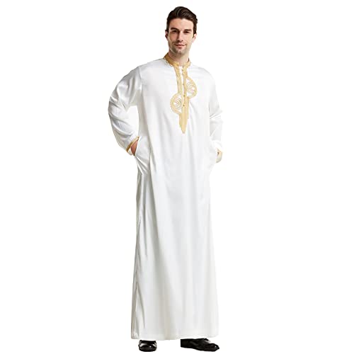 FASLOLSDP Männer Muslim Langarm Muslimisches Thobe Männer Lange Ärmel Kaftan Kleidung Lose Kaftan Dubai Kleidung Arabischer Islamisch Abaya-Kleid Schlafhemd Nachthemd von FASLOLSDP