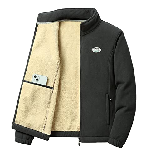 FASLOLSDP Männlicher Winter warmer -Korallen-Samt-fester Splice-Fleece-Jacken-Stehkragen-Taschen-Jacken-Mantel Fahrradjacke Herren Winddicht Atmungsaktiv (Black, L) von FASLOLSDP