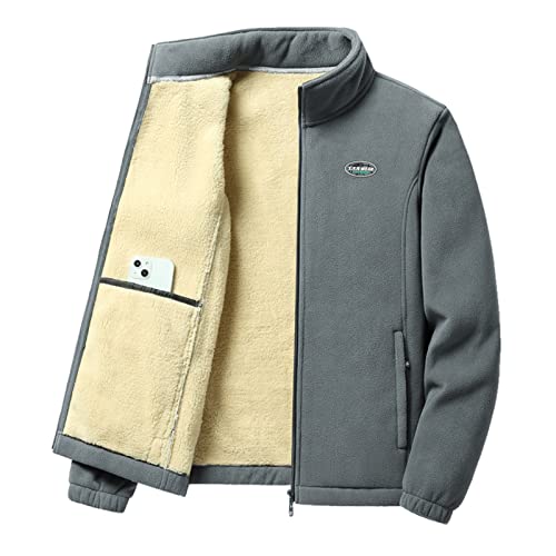 FASLOLSDP Männlicher Winter warmer -Korallen-Samt-fester Splice-Fleece-Jacken-Stehkragen-Taschen-Jacken-Mantel Fahrradjacke Herren Winddicht Atmungsaktiv (Grey, L) von FASLOLSDP