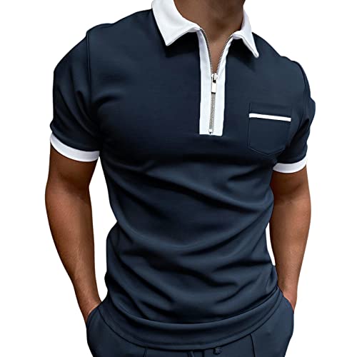 FASLOLSDP Polohemd Herren Sommer Einfarbig Poloshirt mit Brusttasche Golf Shirt Basic Klassische Sporthemd Short Sleeve Freizeithemd Regular Fit Streetwear T-Shirts Lässige Herrenhemd von FASLOLSDP